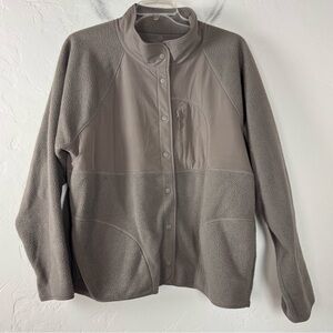 Gap Fit Jacket Coat Pullover Sweatshirt Arctic Fleece‎ Tan Brown Henley Button